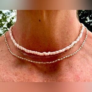 Pink shell necklace 
handmade 2x4 mm smooth pink shell heishi beads